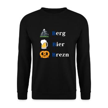 Bayern Berg Bier Brezn - Unisex Pullover - Schwarz - Vorne - Alina (178cm) & Michal (187cm)