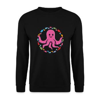 lustiger Oktopus im bunten Fischekreis - Unisex Pullover - Schwarz - Vorne - Alina (178cm) & Michal (187cm)