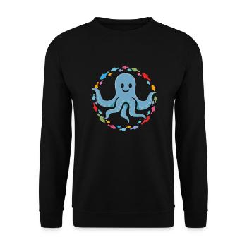 lustiger Oktopus im bunten Fischekreis - Unisex Pullover - Schwarz - Vorne - Alina (178cm) & Michal (187cm)