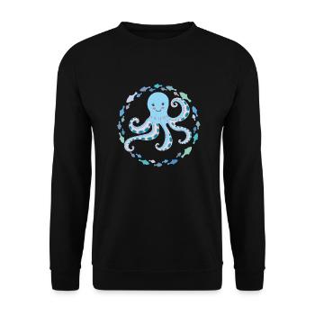 Fröhlicher lustiger Oktopus mit bunten Fischen - Unisex Pullover - Schwarz - Vorne - Alina (178cm) & Michal (187cm)