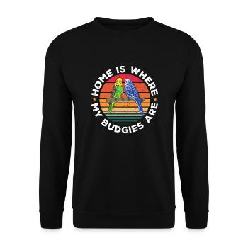 Budgerigar Parakeet Bird Pet Gift - Unisex Sweatshirt - black - Front - Alina (178cm) & Michal (187cm)