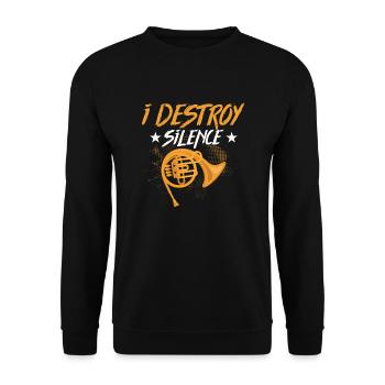 I Destroy Silence Horn Player Hornist - Unisex Pullover - Schwarz - Vorne - Alina (178cm) & Michal (187cm)