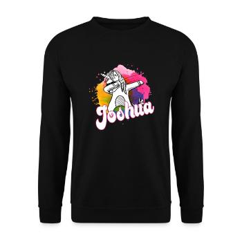 JOSHUA - Beautiful Boy Name with Cool Unicorn - Unisex Sweatshirt - black - Front - Alina (178cm) & Michal (187cm)
