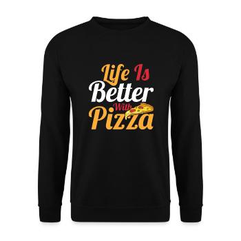 Life Is Better With Pizza Pizza Lover Themed Party - Unisex Pullover - Schwarz - Vorne - Alina (178cm) & Michal (187cm)
