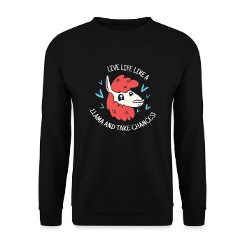 Vivez la vie comme un lama et prenez des risques! Drôle de lama - Sweat-shirt Unisexe - noir - Devant - Alina (178cm) & Michal (187cm)