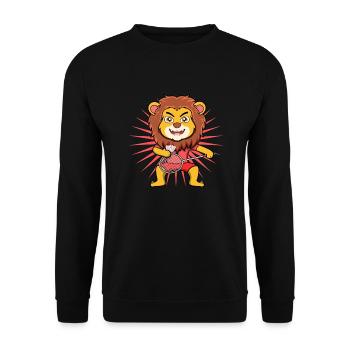 Cute Lion Badminton Player Ironic Hobby Sports - Unisex Sweatshirt - black - Front - Alina (178cm) & Michal (187cm)