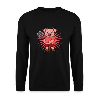 Cute Pig Badminton Player Ironic Hobby Sports - Unisex Sweatshirt - black - Front - Alina (178cm) & Michal (187cm)