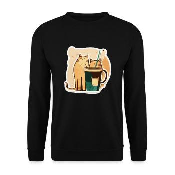 Katzen trinken Kaffee mit Strohhalm Geschenk - Unisex Pullover - Schwarz - Vorne - Alina (178cm) & Michal (187cm)