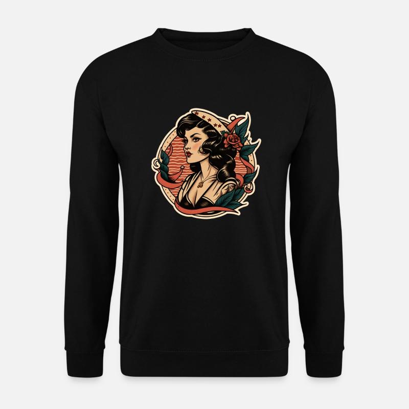 Traditionelle Tätowierung Seemannsfrau - Unisex Pullover - Schwarz