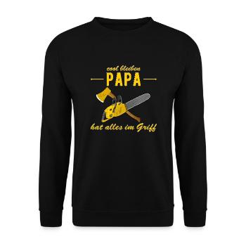 Papa hat alles im Griff - Kettensäge - Vatertag - Unisex Pullover - Schwarz - Vorne - Alina (178cm) & Michal (187cm)