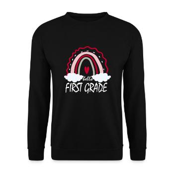 Hello First Grade Gift - Unisex Sweatshirt - black - Front - Alina (178cm) & Michal (187cm)
