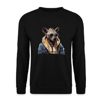 Gefleckte Hyäne im Streetstyle | Hyänen-Liebhaber - Unisex Pullover - Schwarz - Vorne - Alina (178cm) & Michal (187cm)