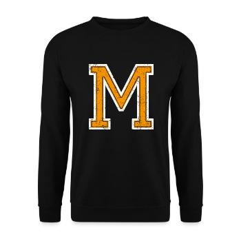M - Buchstabe / College Style - Unisex Pullover - Schwarz - Vorne - Alina (178cm) & Michal (187cm)