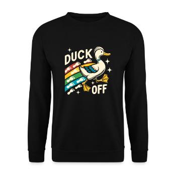 Duck Hunter Pun, Duck Off, Retro Waterfowl Duck - Unisex Pullover - Schwarz - Vorne - Alina (178cm) & Michal (187cm)