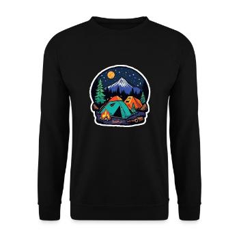 Camping, Zelt und Lagerfeuer - Unisex Pullover - Schwarz - Vorne - Alina (178cm) & Michal (187cm)