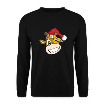 Weihnachtliche Giraffe mit Weihnachtsmütze - Unisex Pullover - Schwarz - Vorne - Alina (178cm) & Michal (187cm)