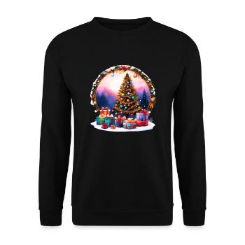 Colorful Christmas Tree with Gifts in a winter climate - Unisex Sweatshirt - black - Front - Alina (178cm) & Michal (187cm)
