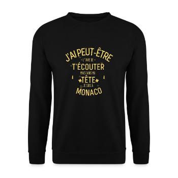 Dans ma Tête je suis à Monaco - Sweat-shirt Unisexe - noir - Devant - Alina (178cm) & Michal (187cm)