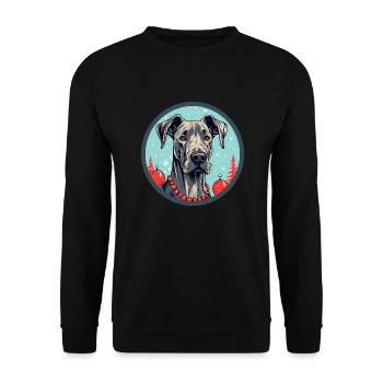 Großer Doggenhund Weihnachten, Liebeshunde - Unisex Pullover - Schwarz - Vorne - Alina (178cm) & Michal (187cm)