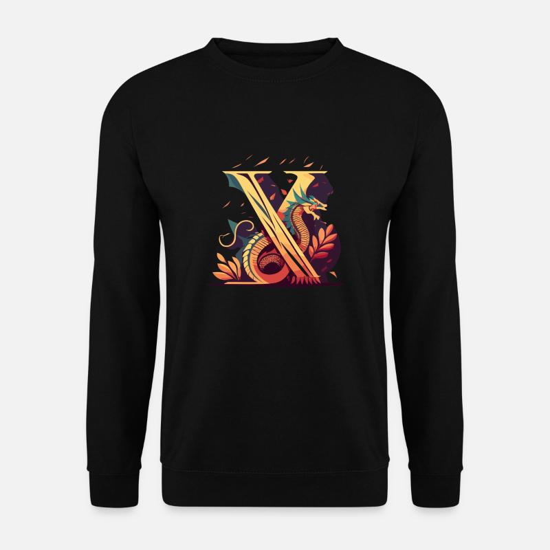 Buchstabe X mit Drache - Unisex Pullover - Schwarz
