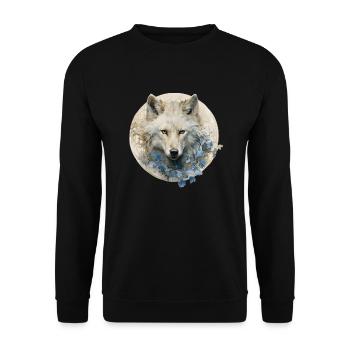 Loup blanc avec des fleurs Art déco - Sweat-shirt Unisexe - noir - Devant - Alina (178cm) & Michal (187cm)