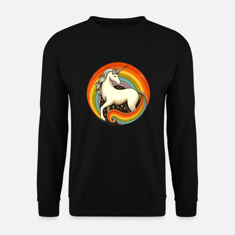 Retro 1980 Regenbogen Einhorn - Unisex Pullover - Schwarz