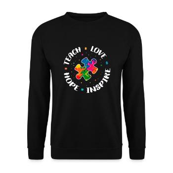 Autism Awareness Teacher Shirt Teach Hope Love - Unisex Sweatshirt - black - Front - Alina (178cm) & Michal (187cm)