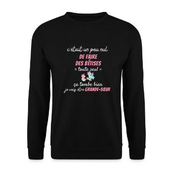 Future Grand Soeur Drôle Annonce Licorne Bêtises - Sweat-shirt Unisexe - noir - Devant - Alina (178cm) & Michal (187cm)