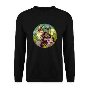 Braun getigerte Katze Iris - Unisex Pullover - Schwarz - Vorne - Alina (178cm) & Michal (187cm)