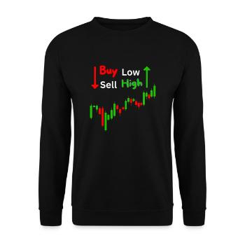 Buy Low Sell High Trading Aktien ETF CFD Daytrader - Unisex Pullover - Schwarz - Vorne - Alina (178cm) & Michal (187cm)