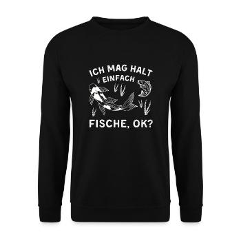 Fisch Angler Fischmotiv Spruch - Unisex Pullover - Schwarz - Vorne - Alina (178cm) & Michal (187cm)