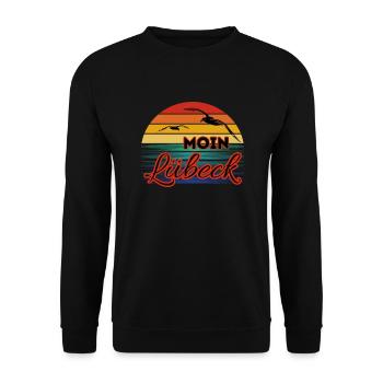 Moin Lübeck mit Möwe im Retro Style - Unisex Pullover - Schwarz - Vorne - Alina (178cm) & Michal (187cm)