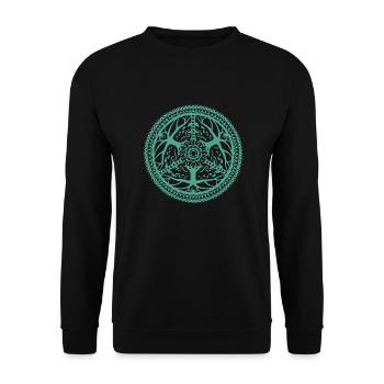Mandala aus Luft und Holz - Unisex Pullover - Schwarz - Vorne - Alina (178cm) & Michal (187cm)