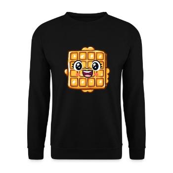 Niedlicher Kawaii-Waffel mit fröhlichem Gesicht - Unisex Pullover - Schwarz - Vorne - Alina (178cm) & Michal (187cm)