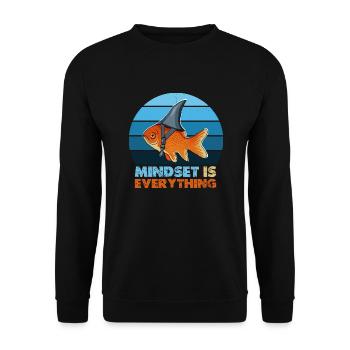 Goldfisch-Hai-Mindset ist alles, motivierend - Unisex Pullover - Schwarz - Vorne - Alina (178cm) & Michal (187cm)