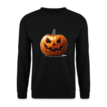 Carved pumpkin grimaces is a Halloween decoration - Unisex Sweatshirt - black - Front - Alina (178cm) & Michal (187cm)