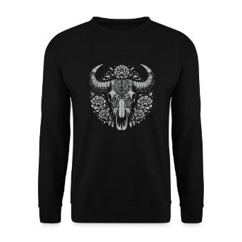 crâne de bœuf avec motif de fleurs - Sweat-shirt Unisexe - noir - Devant - Alina (178cm) & Michal (187cm)