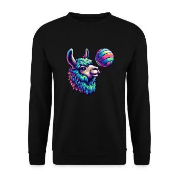 Buntes Lama Mit Ball Kunstwerk - Unisex Pullover - Schwarz - Vorne - Alina (178cm) & Michal (187cm)