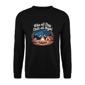 Hike All Day, Chill All Night – Camping Adventure - Unisex Sweatshirt - black - Front - Alina (178cm) & Michal (187cm)