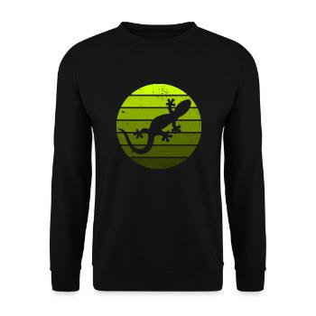 Eidechse Gecko Salamander Reptil Echse Sunset - Unisex Pullover - Schwarz - Vorne - Alina (178cm) & Michal (187cm)