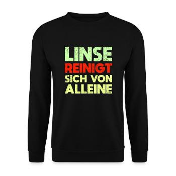 Linse Reinigt Sich Von Alleine - Unisex Pullover - Schwarz - Vorne - Alina (178cm) & Michal (187cm)