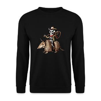 Cowboy Skelett Reiten Gürteltier Lustiger Western - Unisex Pullover - Schwarz - Vorne - Alina (178cm) & Michal (187cm)