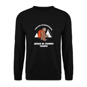 Wandern Faultier Wanderer - Unisex Pullover - Schwarz - Vorne - Alina (178cm) & Michal (187cm)
