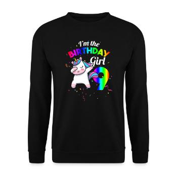 Geburtstag Mädchen 9.Geburtstag Einhorn Geschenk - Unisex Pullover - Schwarz - Vorne - Alina (178cm) & Michal (187cm)