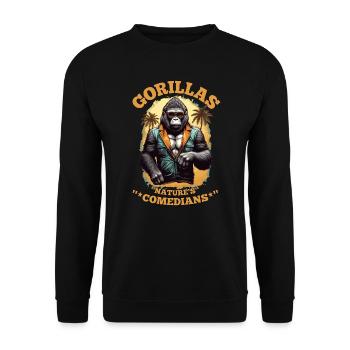 GORILLAS, KOMÖDIANTEN DER NATUR, GORILLA LUSTIGES ZITAT - Unisex Pullover - Schwarz - Vorne - Alina (178cm) & Michal (187cm)