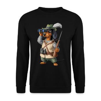 Witzger Jagdhund für einen Jäger mit Hund - Unisex Pullover - Schwarz - Vorne - Alina (178cm) & Michal (187cm)