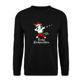 Frohe Weihnachten Einhorn Weihnachtsmann Geschenk - Unisex Pullover - Schwarz - Vorne - Alina (178cm) & Michal (187cm)