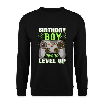 Birthday Boy Il est temps de monter de niveau En ce qui concerne l’anniversaire du jeu vidéo - Sweat-shirt Unisexe - noir - Devant - Alina (178cm) & Michal (187cm)