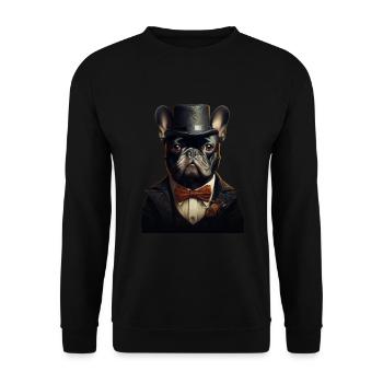 French bulldog with top hat, hat and suit - Unisex Sweatshirt - black - Front - Alina (178cm) & Michal (187cm)