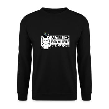 Einhorn - ...Ich eskaliere hier gleich - Unisex Pullover - Schwarz - Vorne - Alina (178cm) & Michal (187cm)